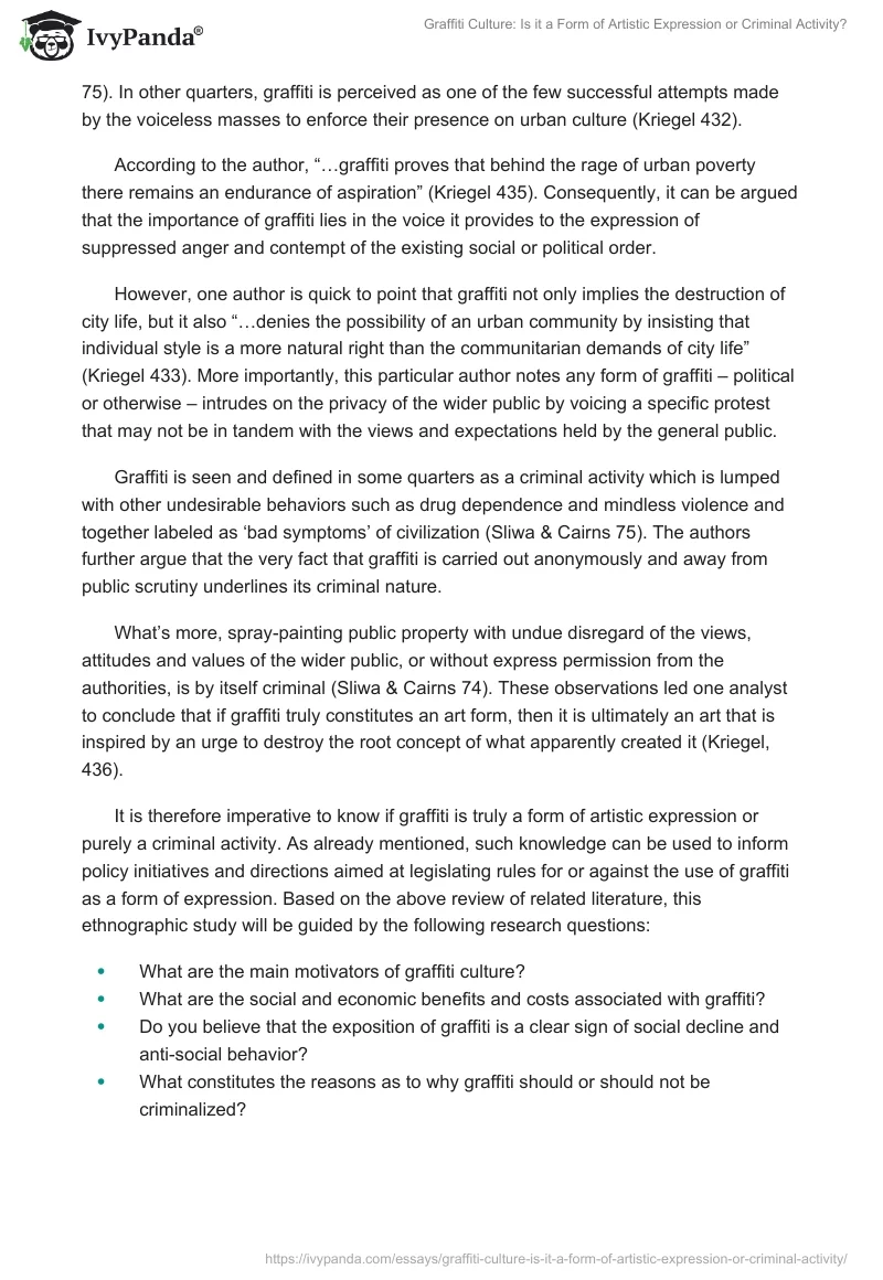 Graffiti Culture: Is It a Form of Artistic Expression or Criminal Activity?. Page 3