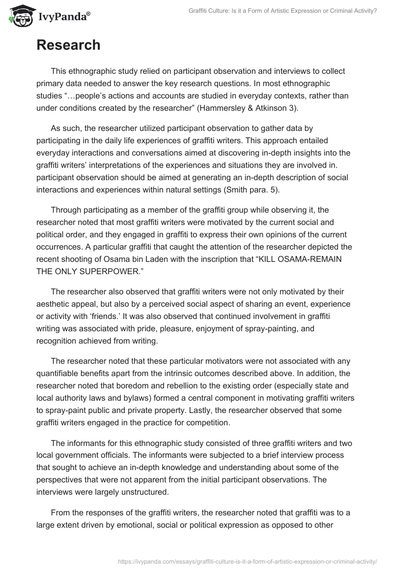 Graffiti Culture: Is It a Form of Artistic Expression or Criminal Activity?. Page 4