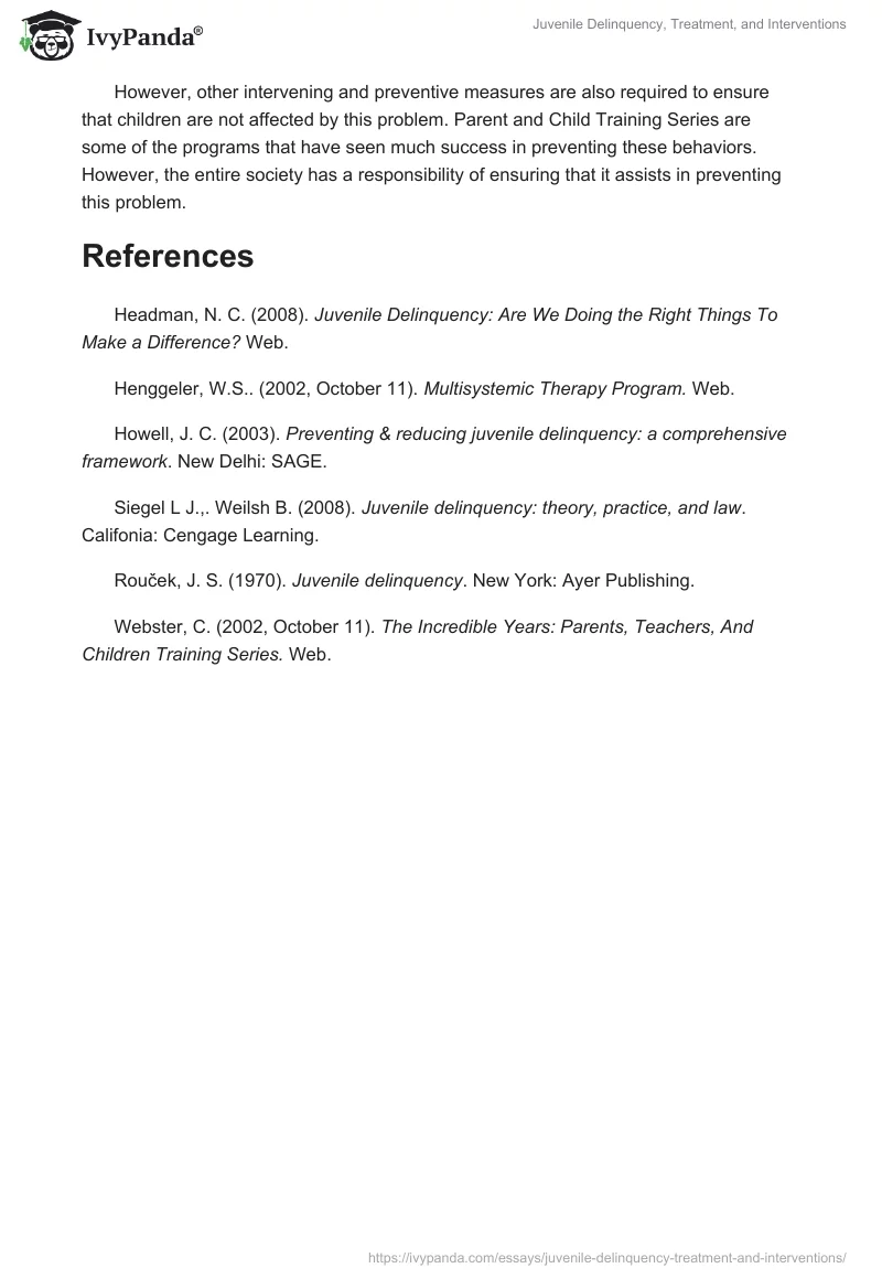 Juvenile Delinquency, Treatment, and Interventions. Page 4