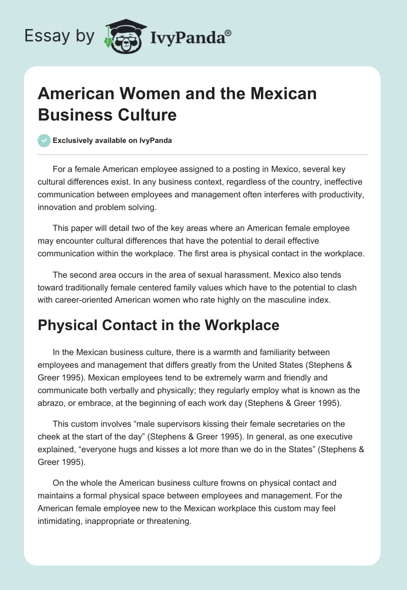 American Women and the Mexican Business Culture. Page 1