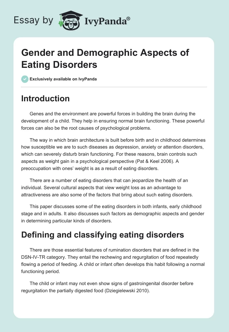 Gender and Demographic Aspects of Eating Disorders. Page 1
