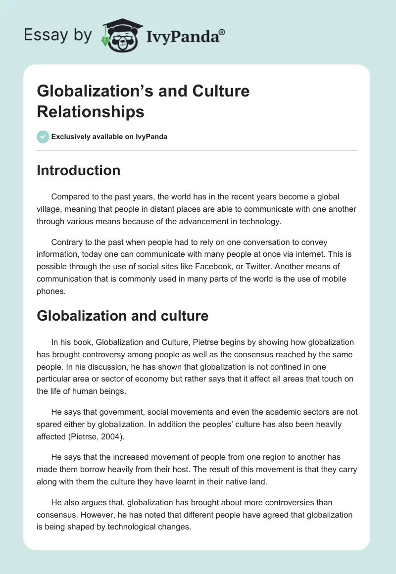 Globalization’s and Culture Relationships. Page 1