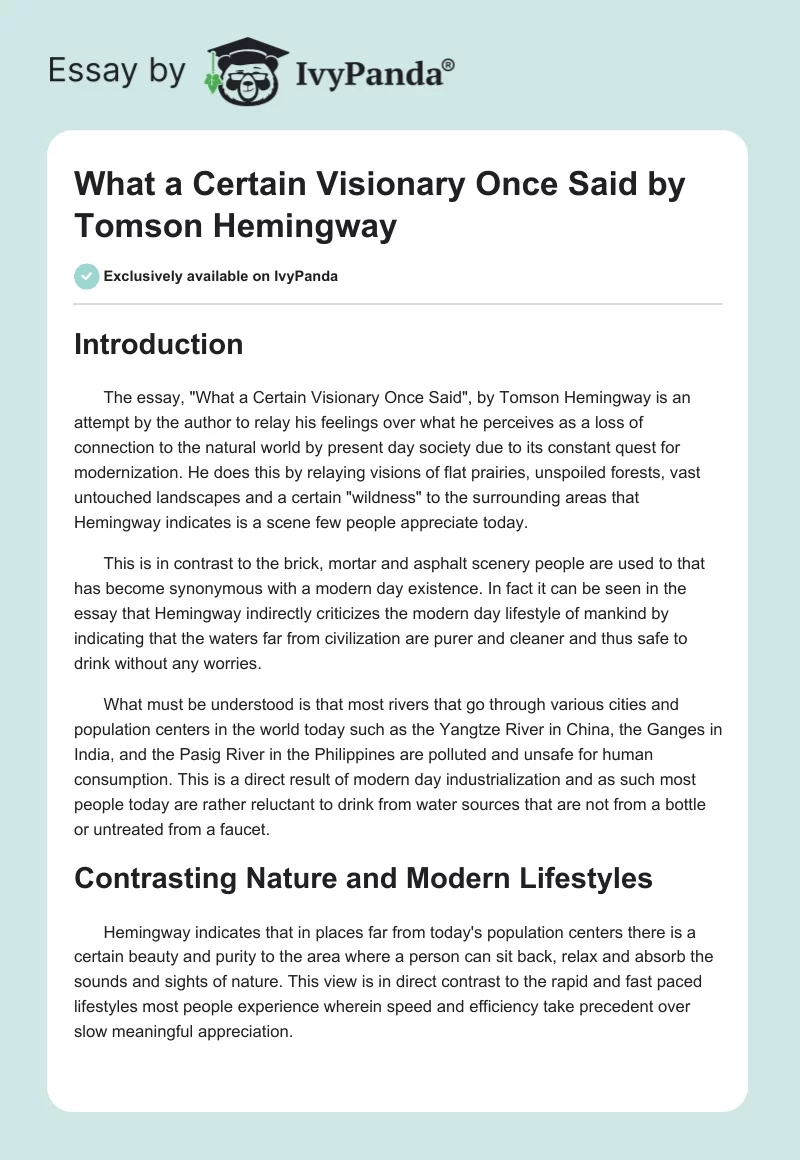 "What a Certain Visionary Once Said" by Tomson Hemingway. Page 1