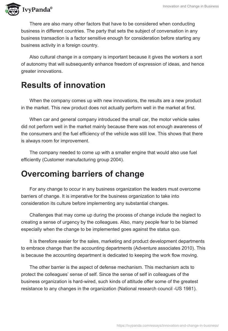 Innovation and Change in Business. Page 3