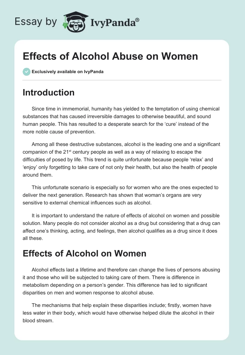 Effects of Alcohol Abuse on Women. Page 1