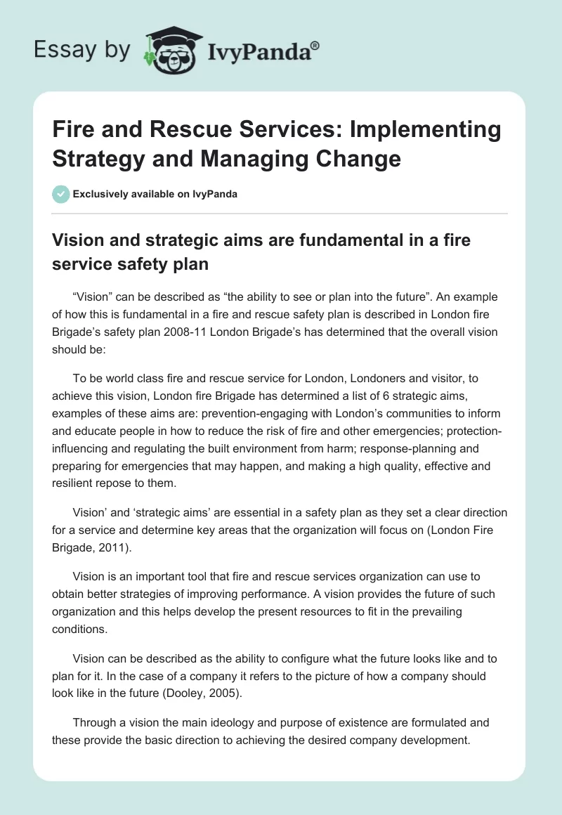 Fire and Rescue Services: Implementing Strategy and Managing Change. Page 1