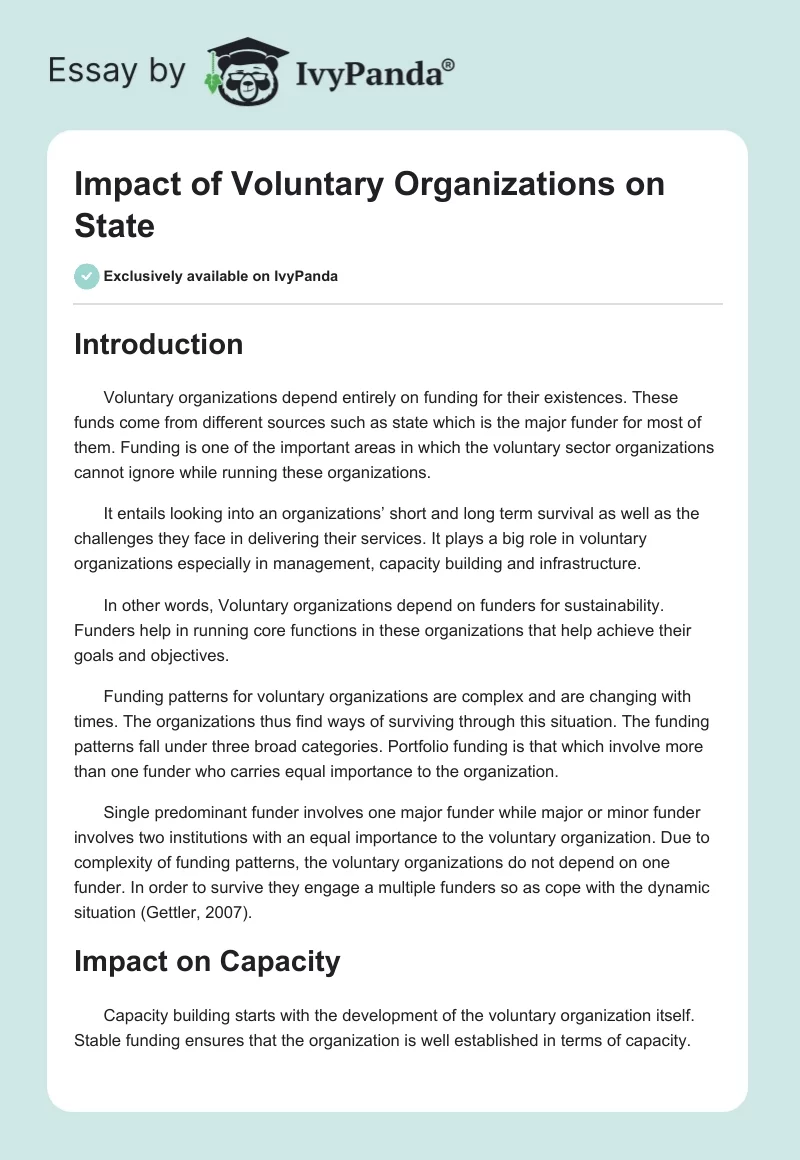 Impact of Voluntary Organizations on State. Page 1