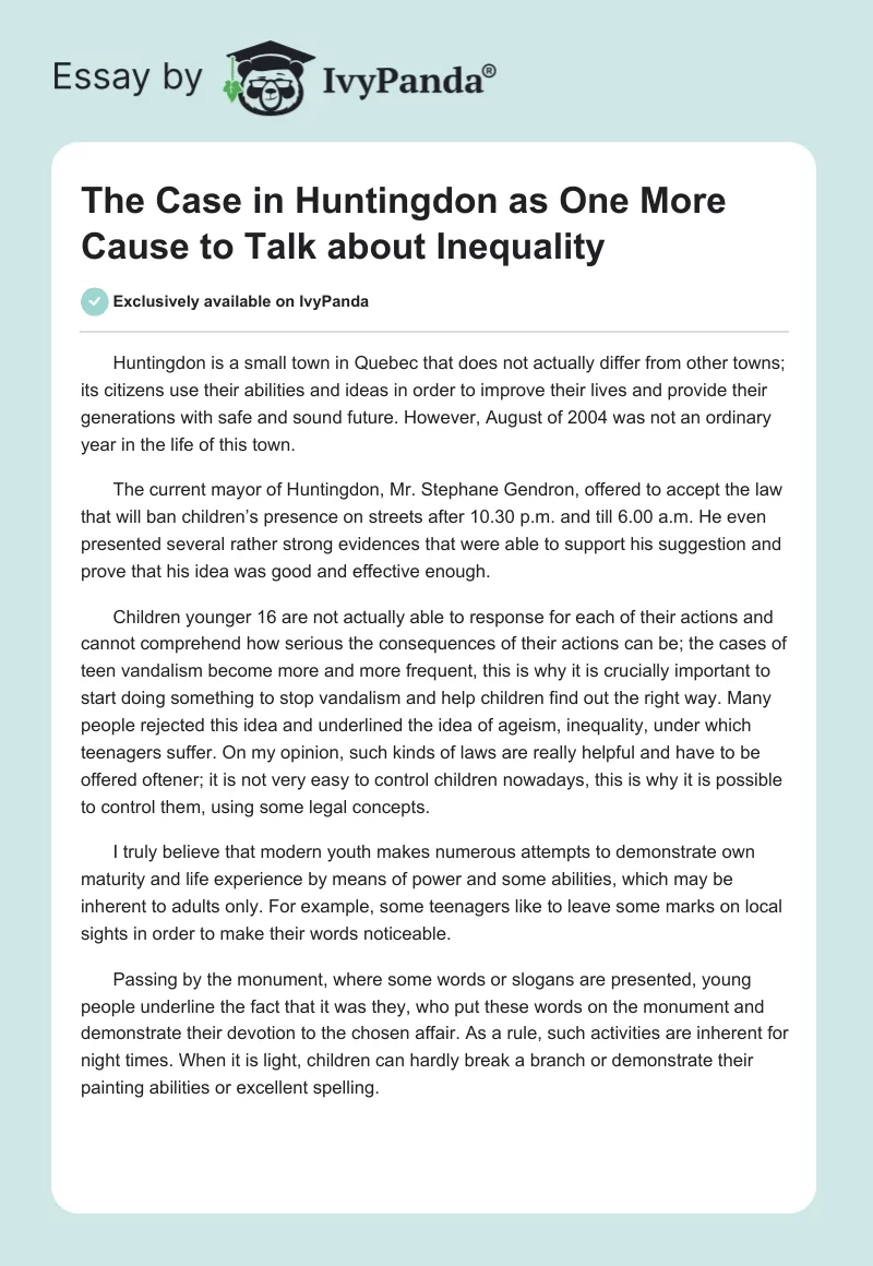 The Case in Huntingdon as One More Cause to Talk about Inequality. Page 1