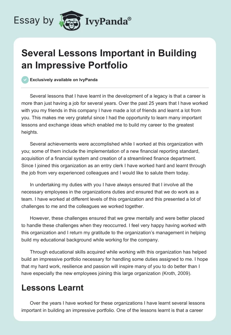 Several Lessons Important in Building an Impressive Portfolio. Page 1