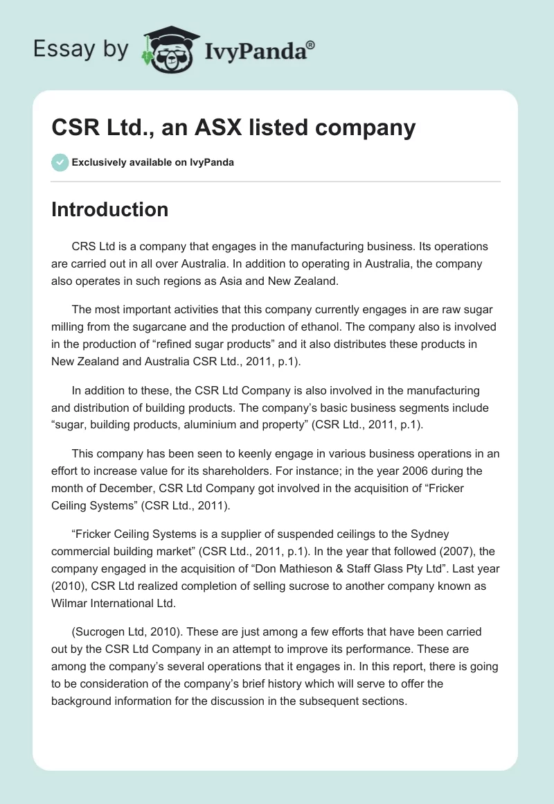 CSR Ltd., an ASX listed company. Page 1