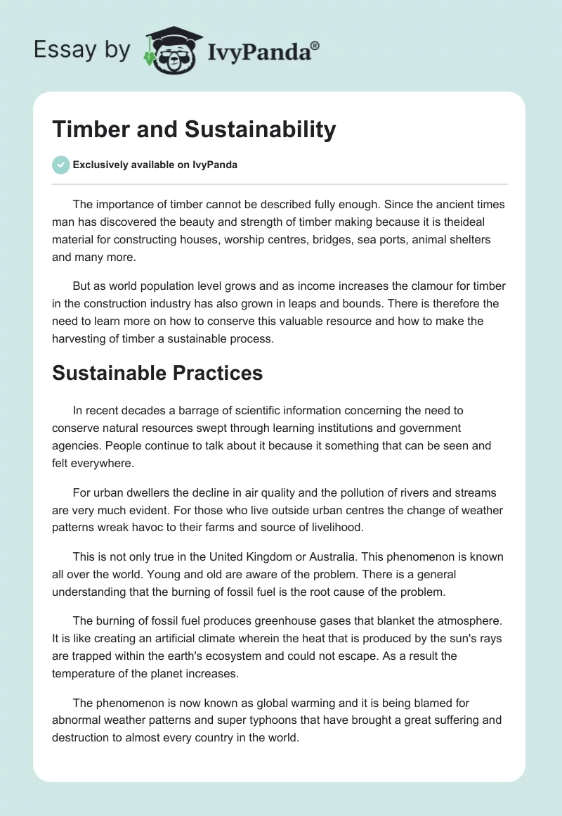 Timber and Sustainability. Page 1