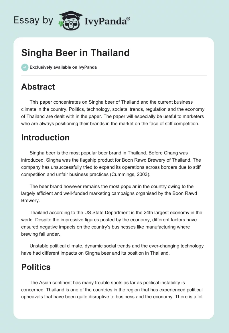 Singha Beer in Thailand. Page 1