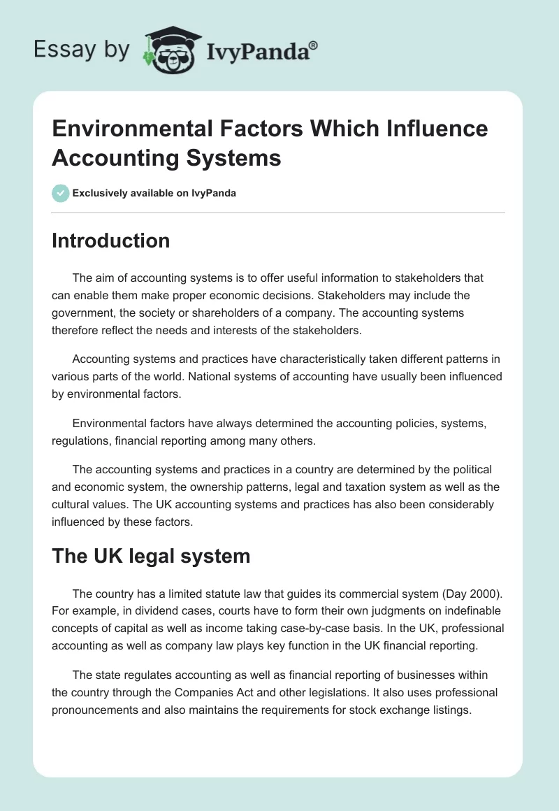 Environmental Factors Which Influence Accounting Systems. Page 1