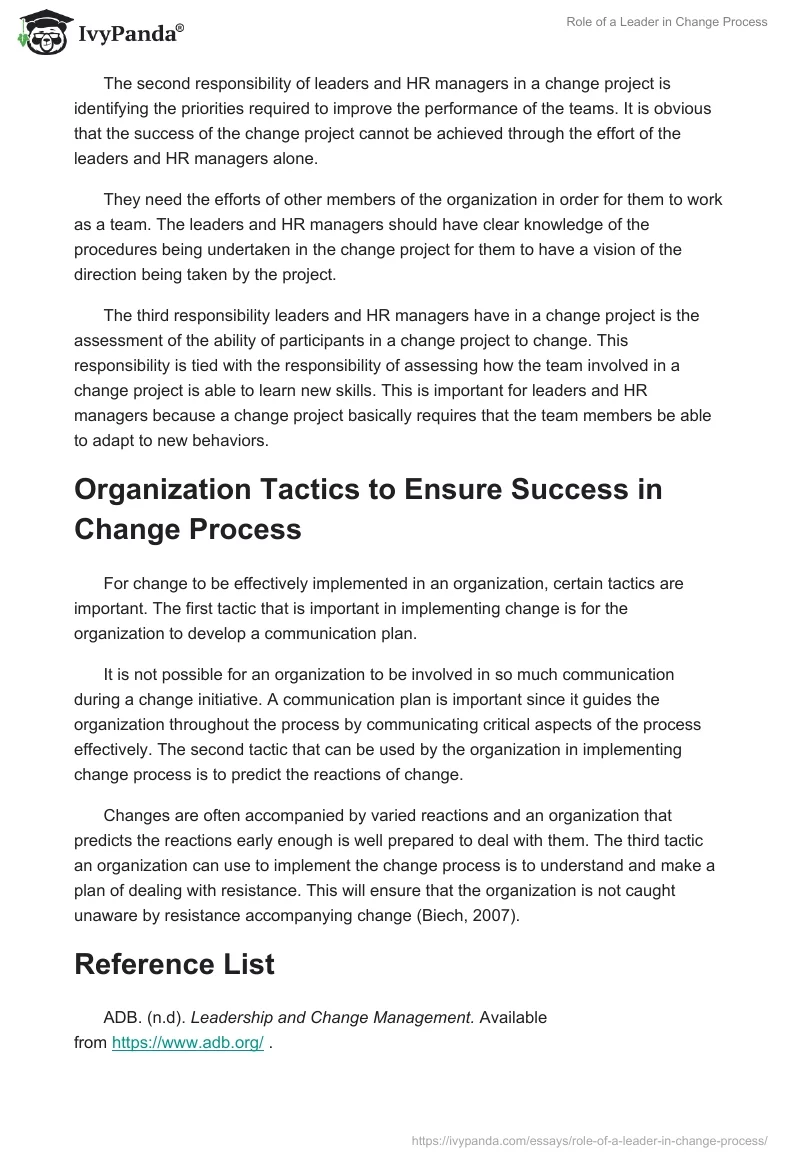 Role of a Leader in Change Process. Page 2