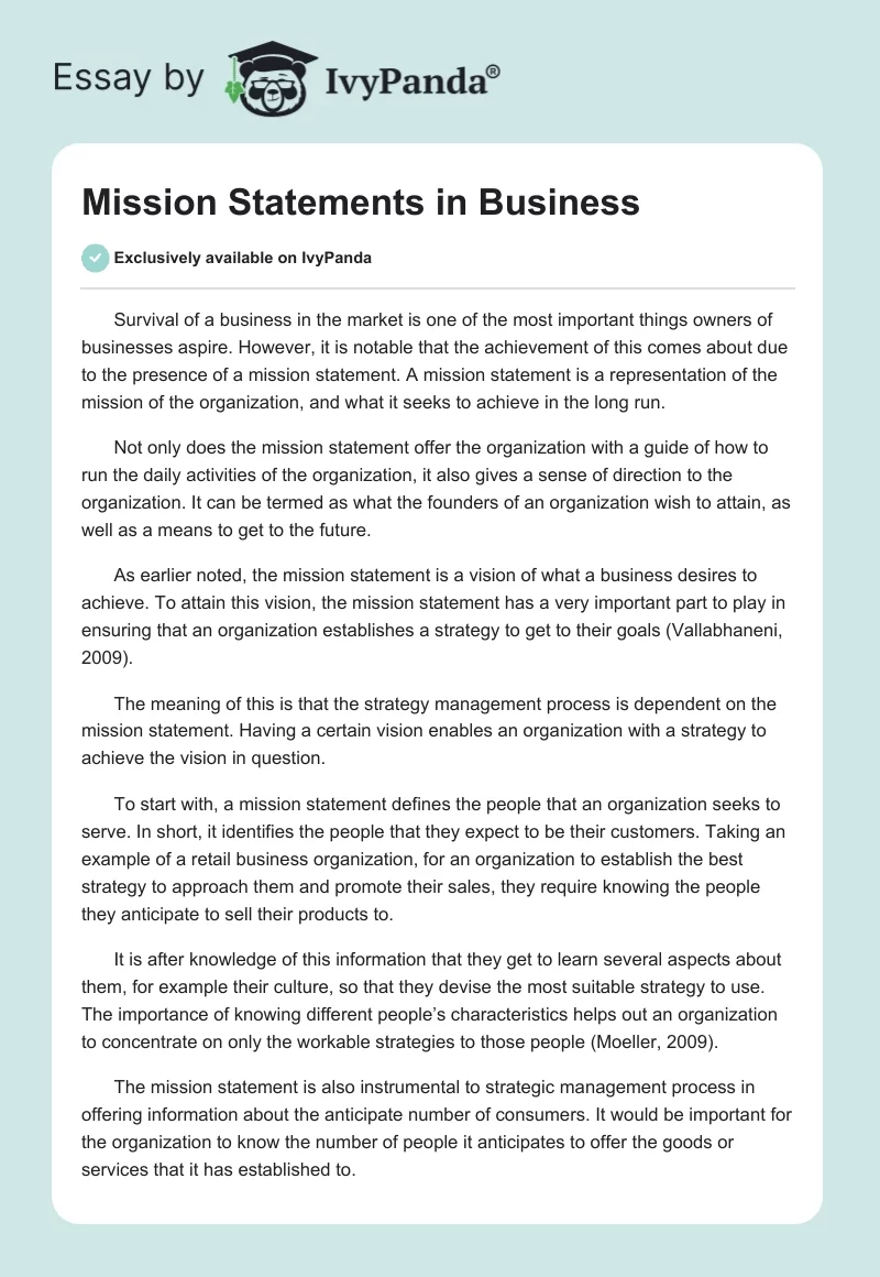 Mission Statements in Business. Page 1