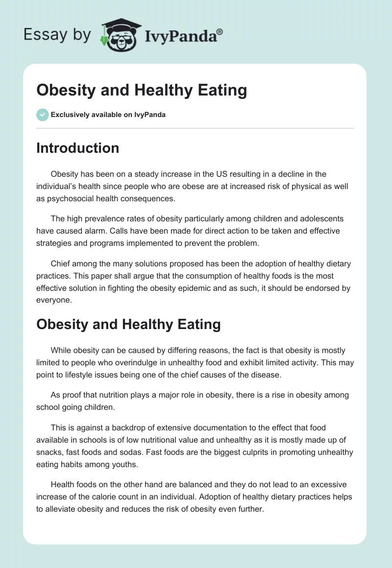 Obesity and Healthy Eating. Page 1