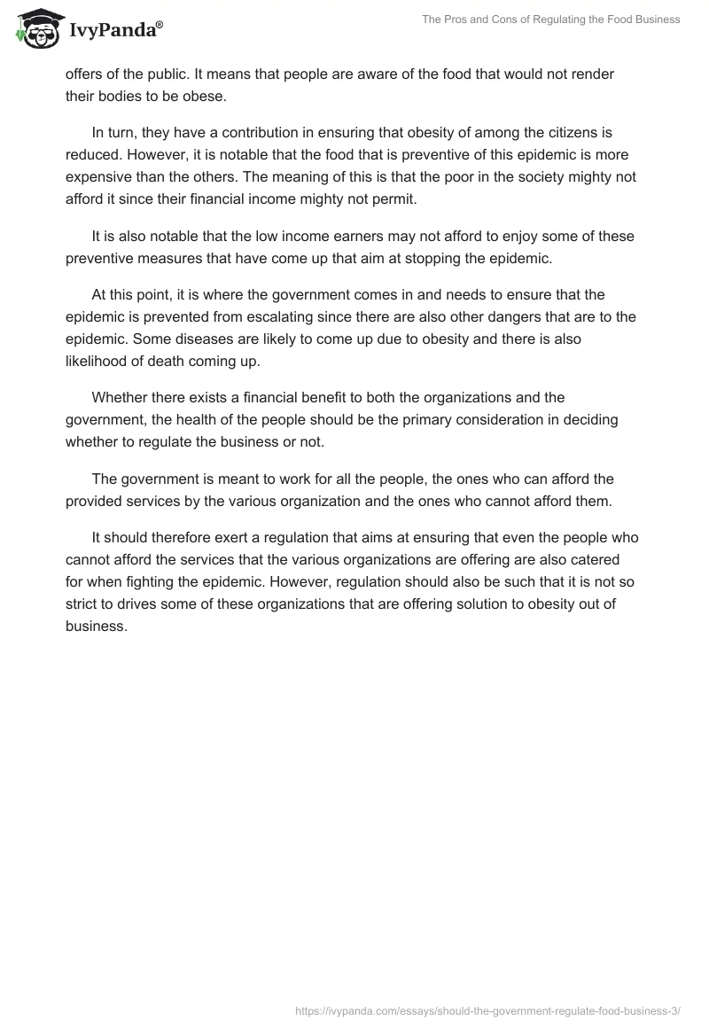 The Pros and Cons of Regulating the Food Business. Page 2