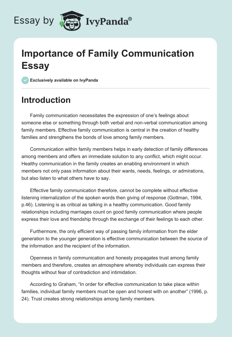 Importance of Family Communication Essay. Page 1
