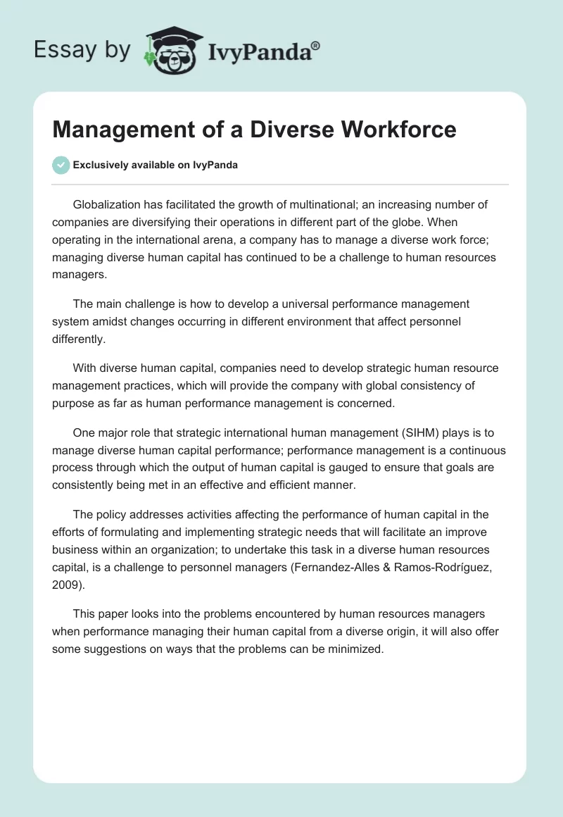 Management of a Diverse Workforce. Page 1
