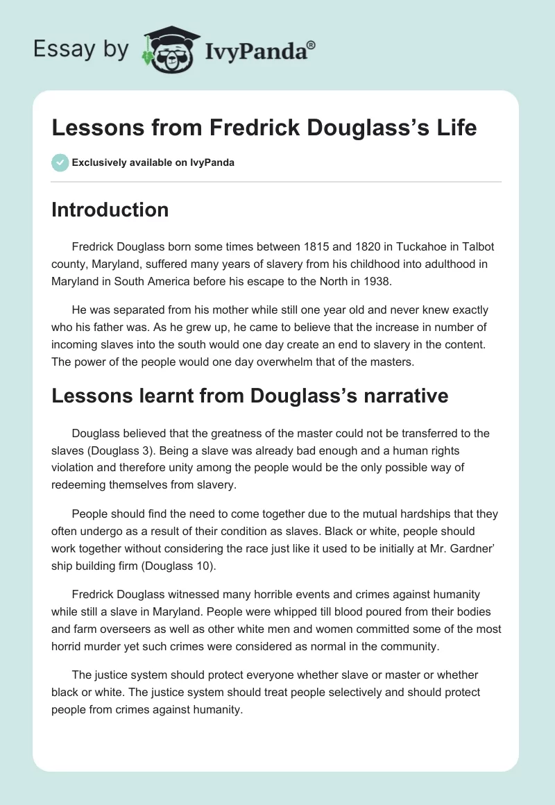 Lessons from Fredrick Douglass’s Life. Page 1