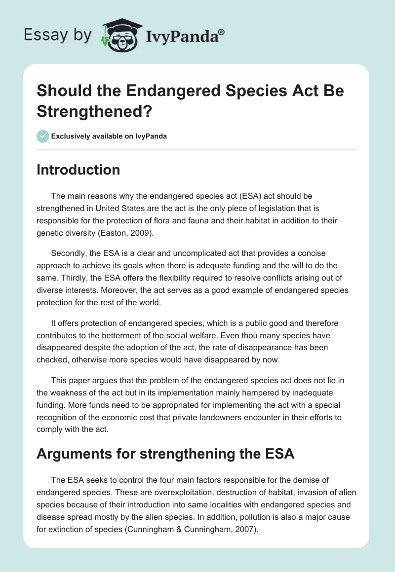 Should the Endangered Species Act Be Strengthened?. Page 1