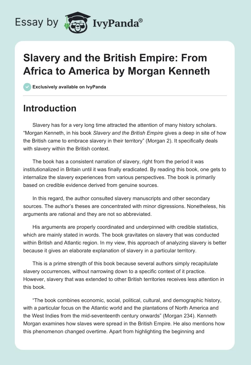 "Slavery and the British Empire: From Africa to America" by Morgan Kenneth. Page 1