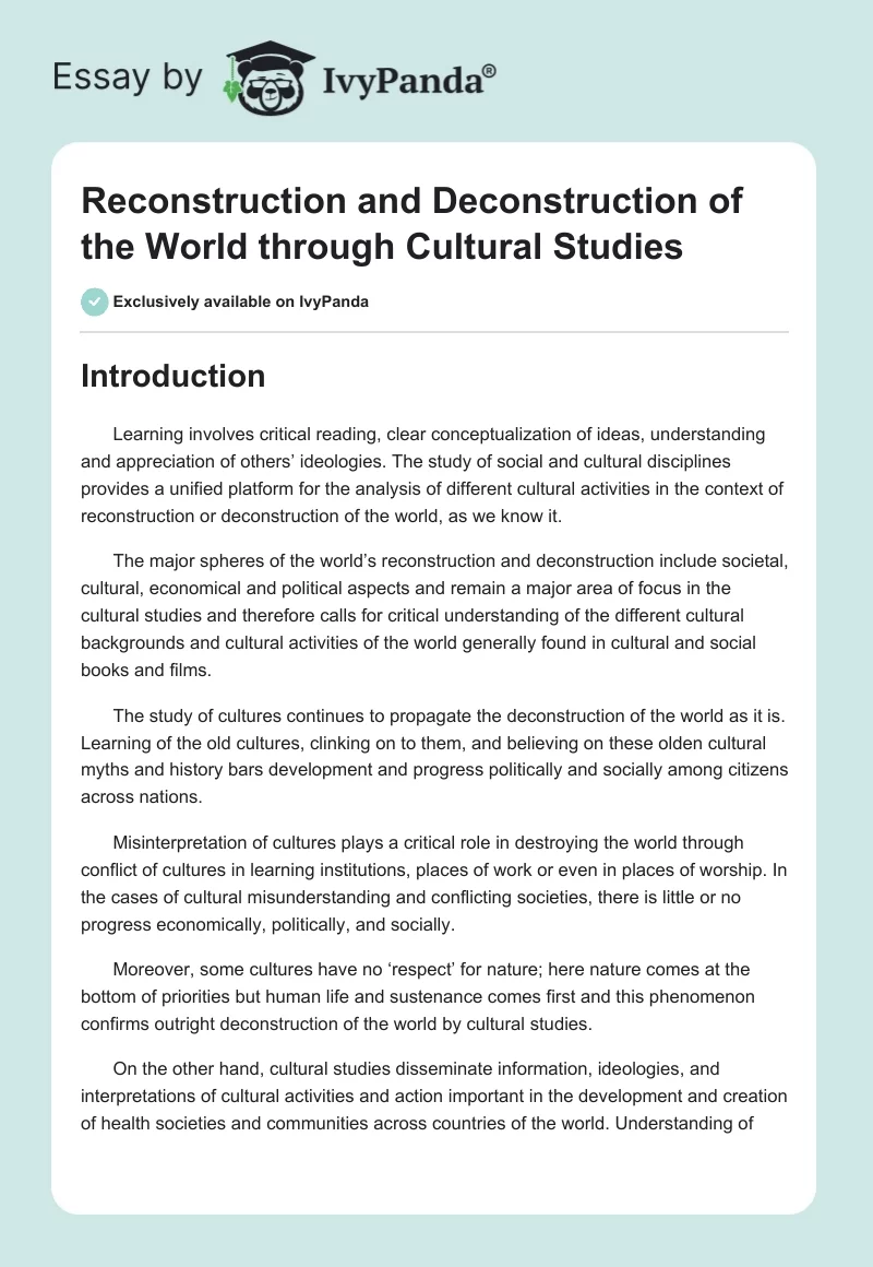 Reconstruction and Deconstruction of the World Through Cultural Studies. Page 1