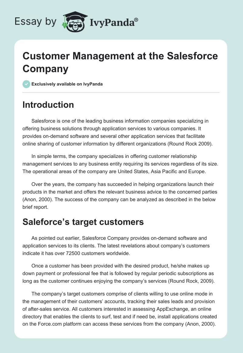 Customer Management at the Salesforce Company. Page 1