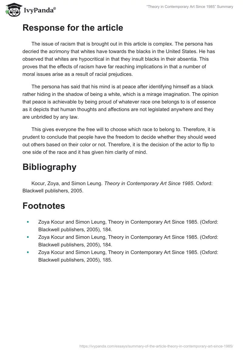“Theory in Contemporary Art Since 1985” Summary. Page 2