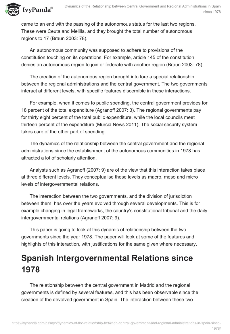 Dynamics of the Relationship between Central Government and Regional Administrations in Spain since 1978. Page 2