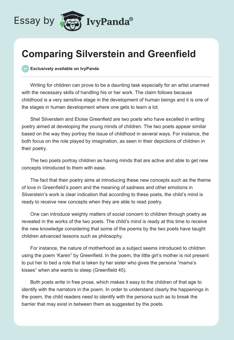 Comparing Silverstein and Greenfield. Page 1