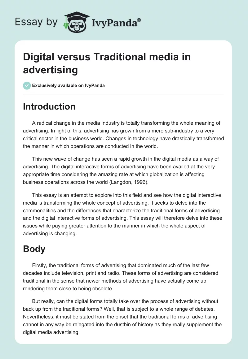 Digital versus Traditional media in advertising. Page 1