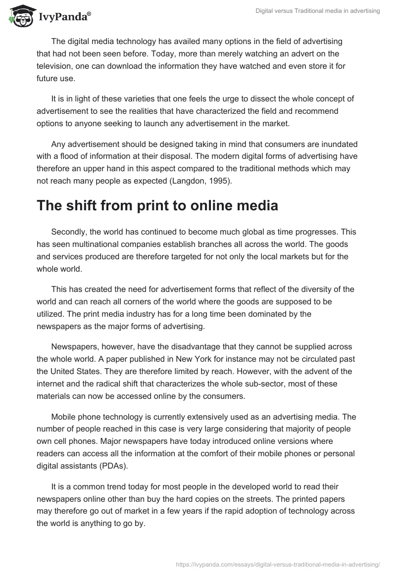 Digital versus Traditional media in advertising. Page 2