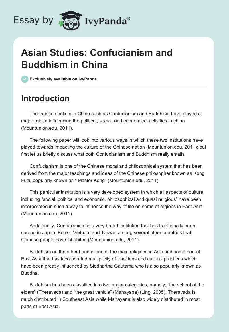 Asian Studies: Confucianism and Buddhism in China. Page 1