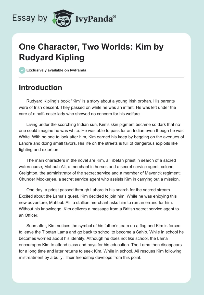 One Character, Two Worlds: "Kim" by Rudyard Kipling. Page 1