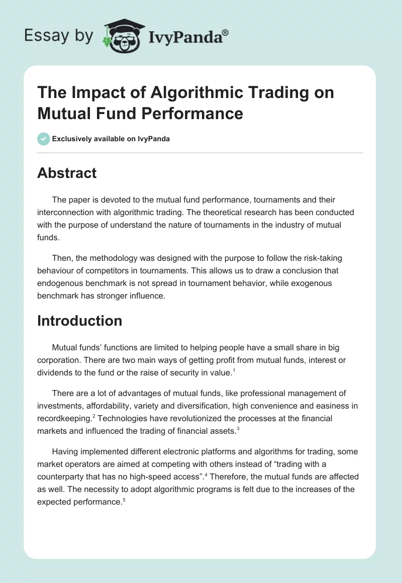 The Impact of Algorithmic Trading on Mutual Fund Performance. Page 1