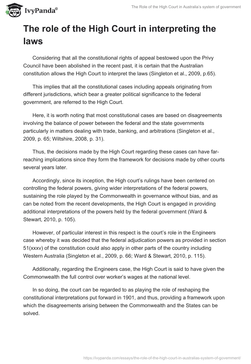 The Role of the High Court in Australia’s System of Government. Page 2