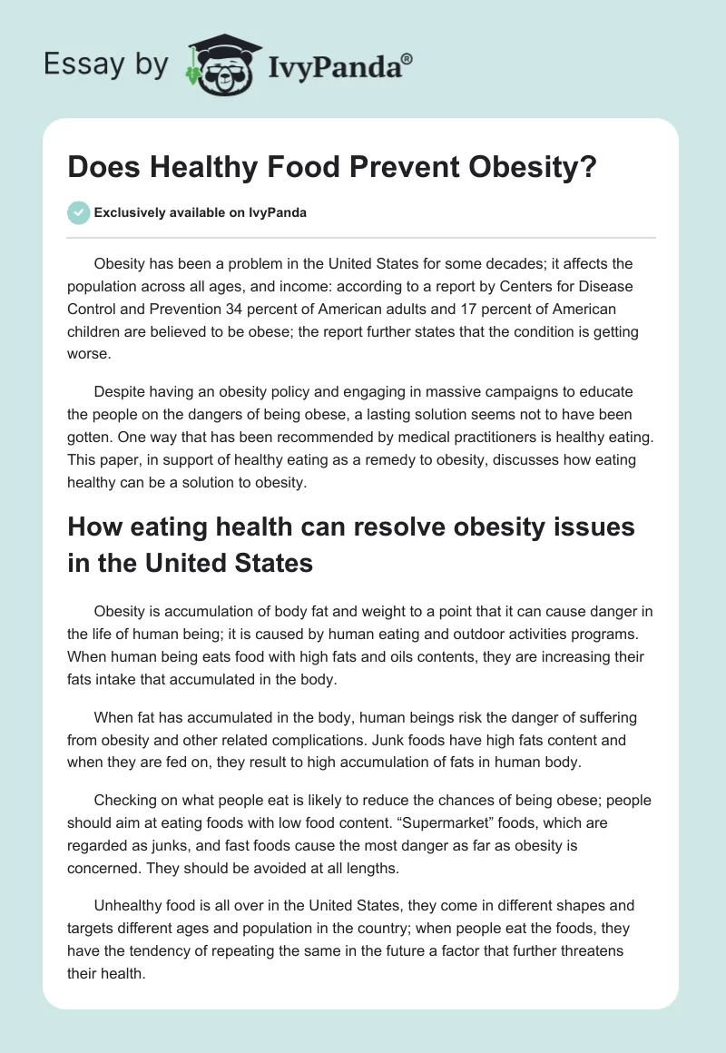 Does Healthy Food Prevent Obesity?. Page 1