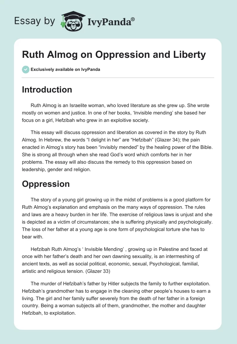 Ruth Almog on Oppression and Liberty. Page 1