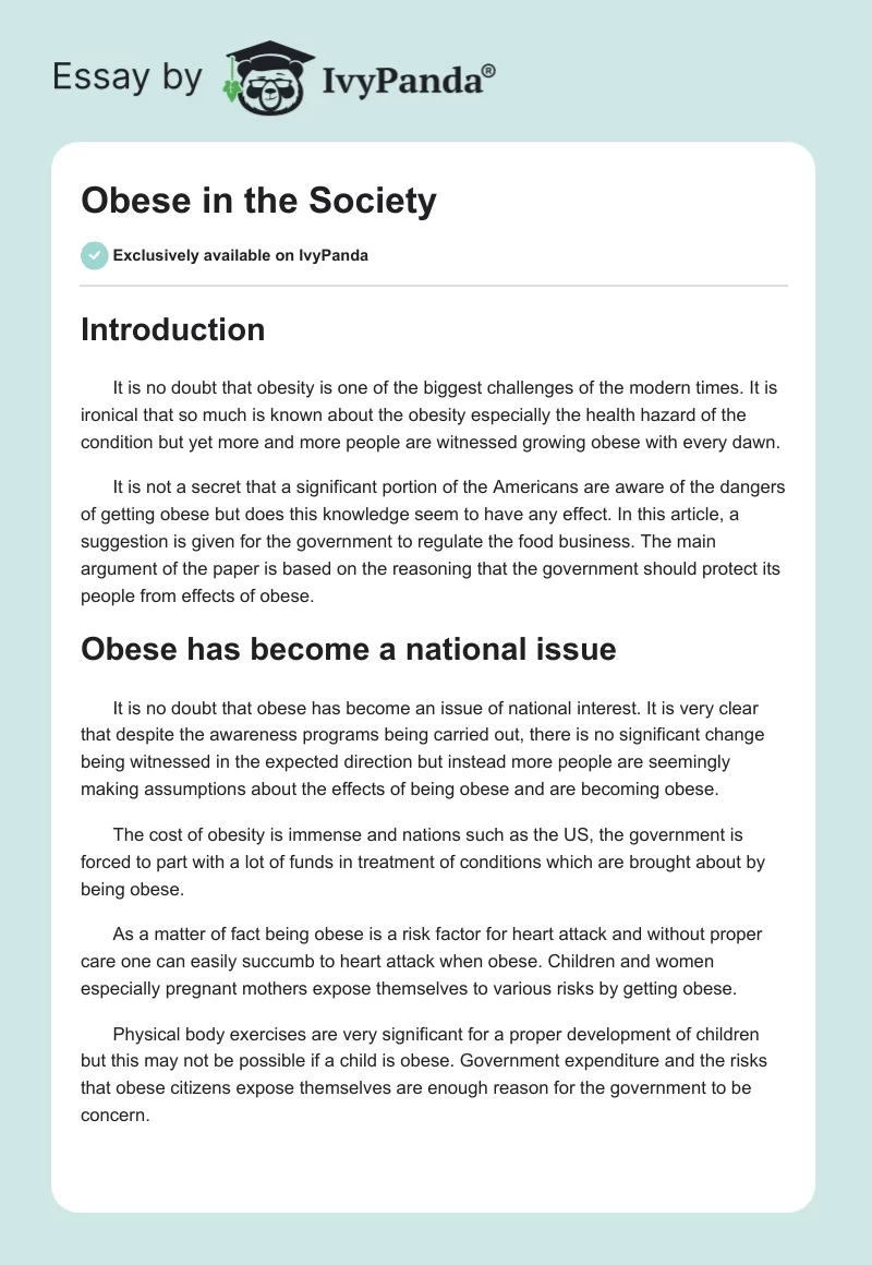 Obese in the Society. Page 1