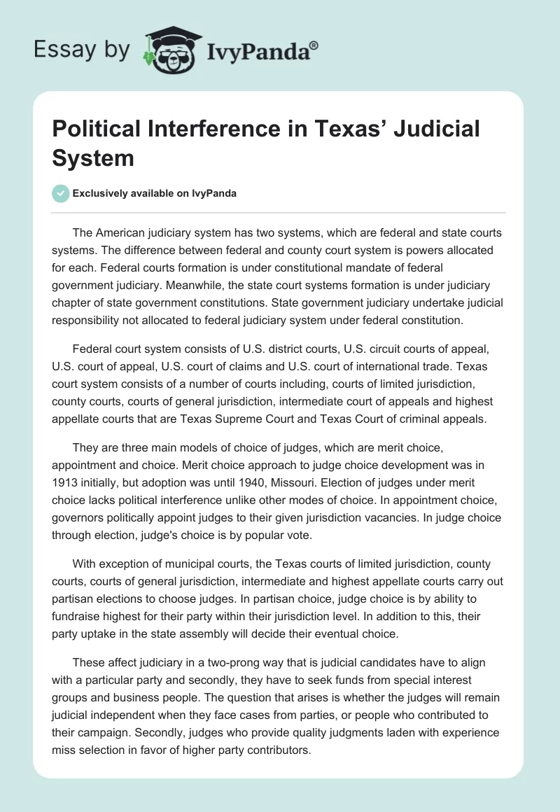 Political Interference in Texas’ Judicial System. Page 1