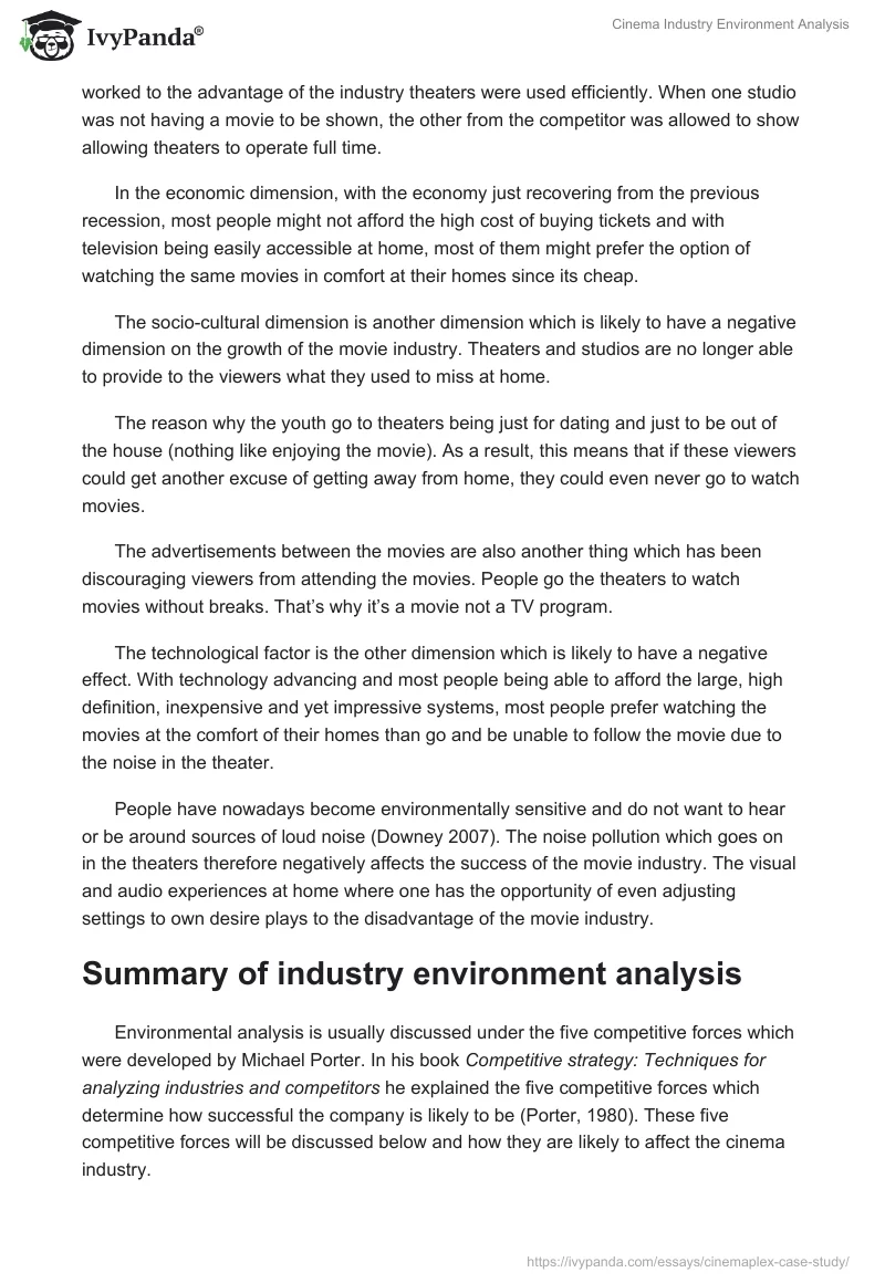 Cinema Industry Environment Analysis. Page 2