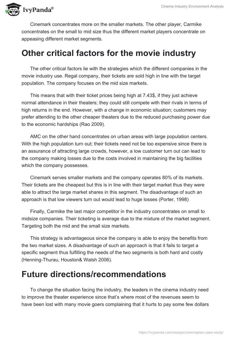 Cinema Industry Environment Analysis. Page 4