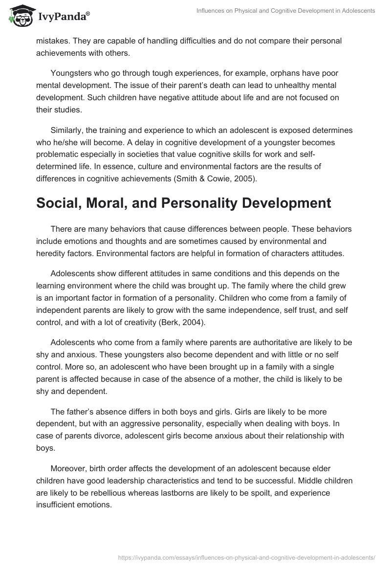 Influences on Physical and Cognitive Development in Adolescents. Page 3