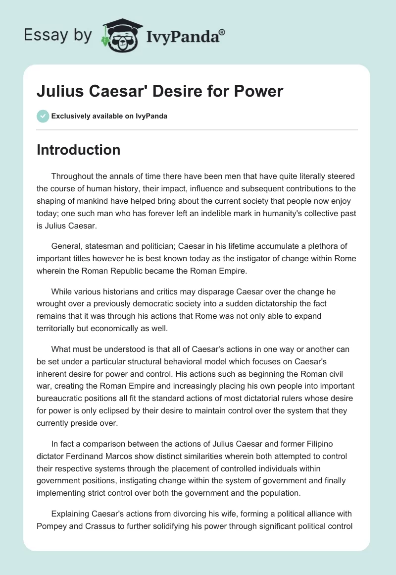 Julius Caesar' Desire for Power. Page 1