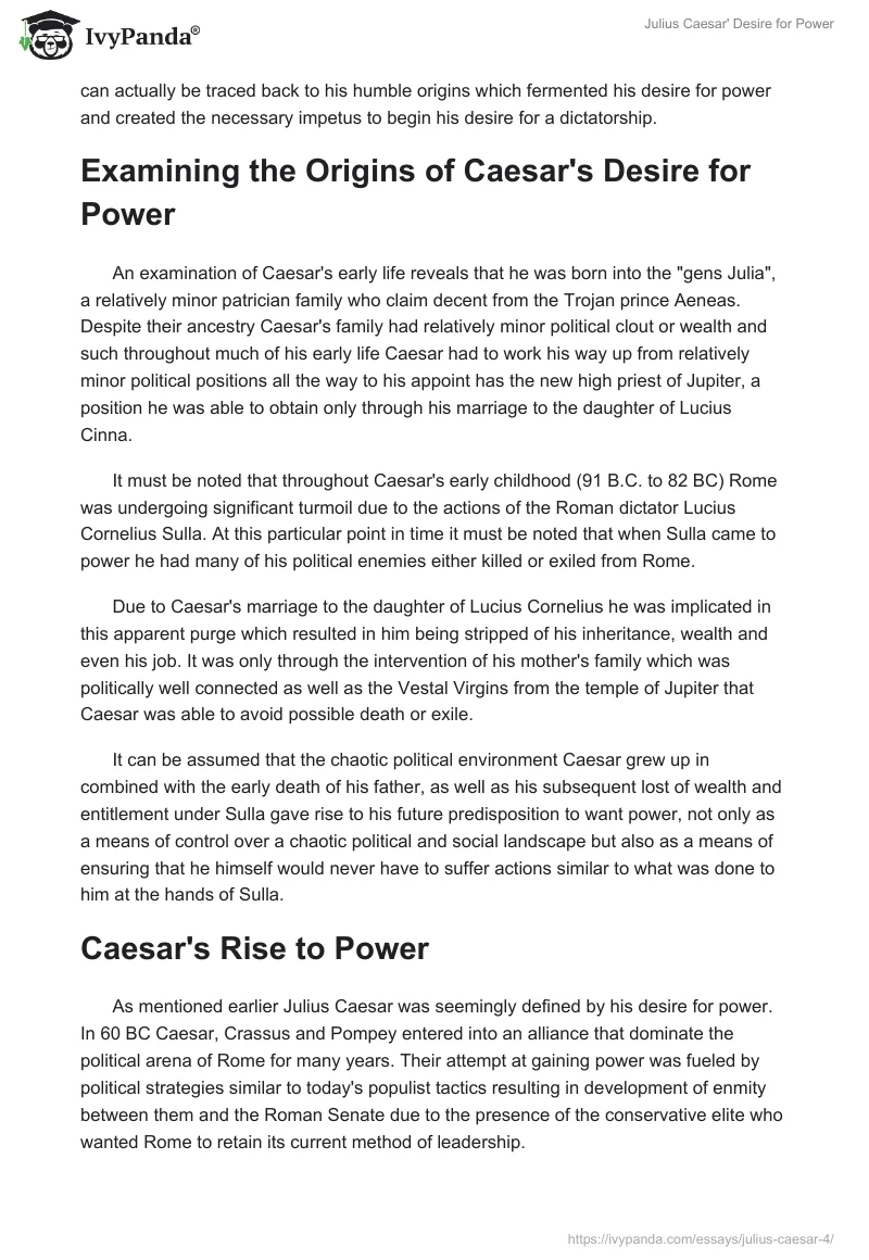 Julius Caesar' Desire for Power. Page 2