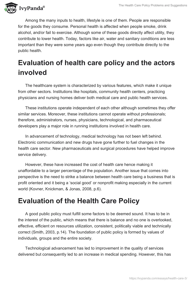 The Health Care Policy Problems and Suggestions. Page 3