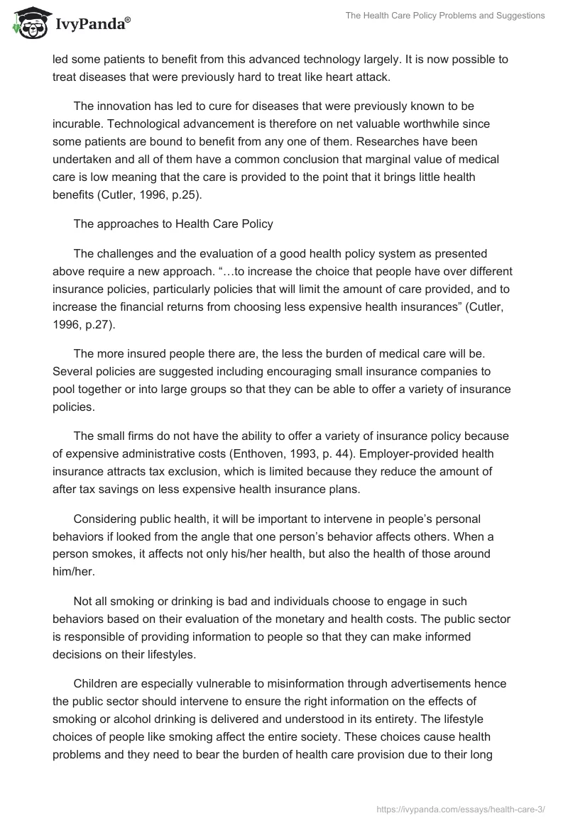 The Health Care Policy Problems and Suggestions. Page 4