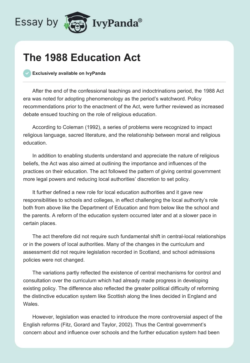 The 1988 Education Act. Page 1