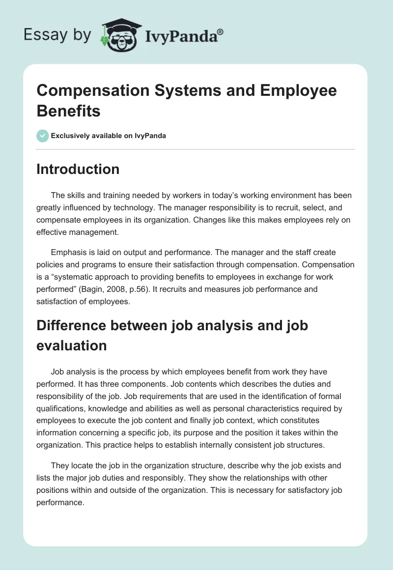Compensation Systems and Employee Benefits. Page 1